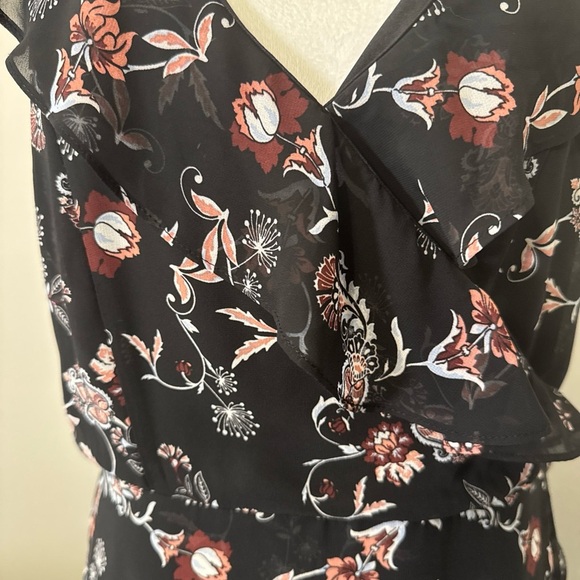 Floral Short Black Sleeveless Ruffle Dress Summer Feminine Large Party - Picture 4 of 13